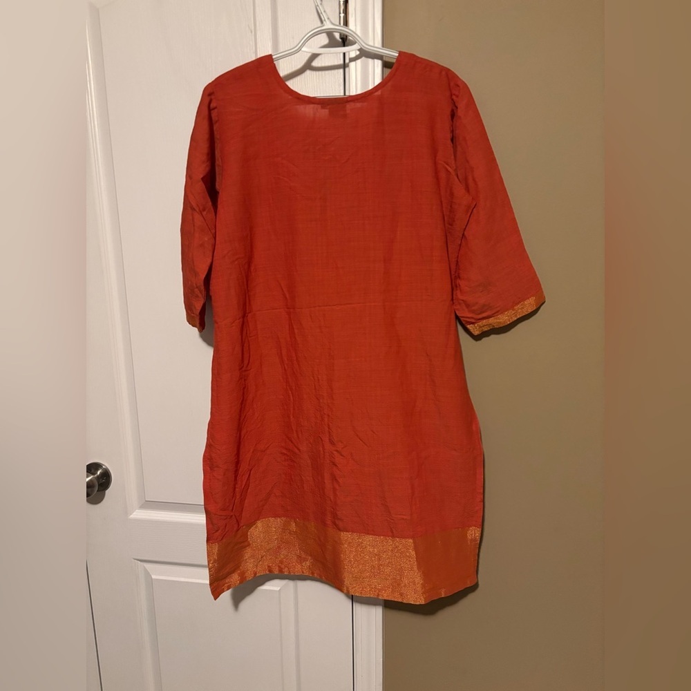 Women’s Orange Tunic Dress with Gold Trim - Chintan Size XL - Picture 3 of 4